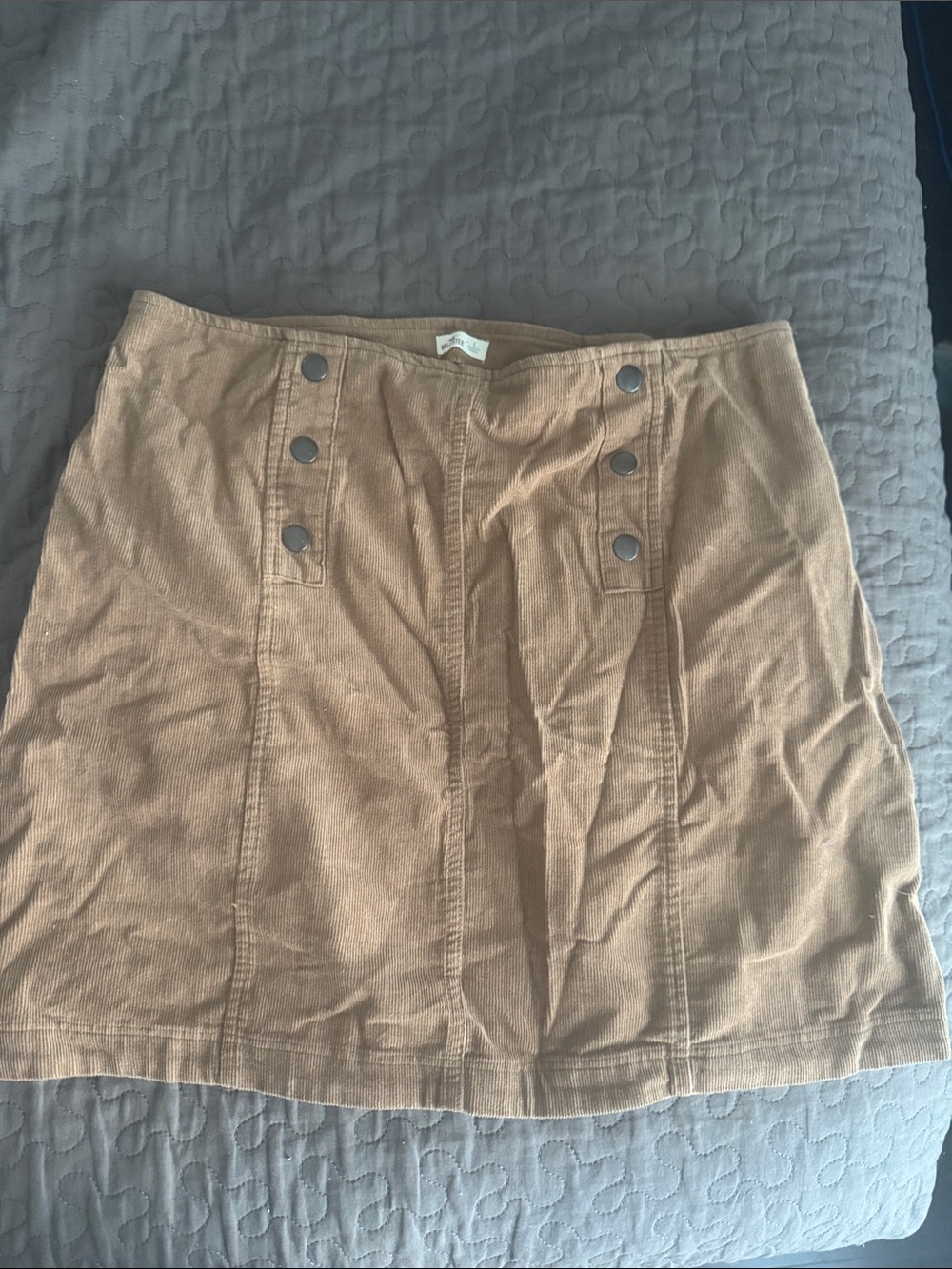 Holiister Corduroy Button-Accent Mini Skirt in Tan